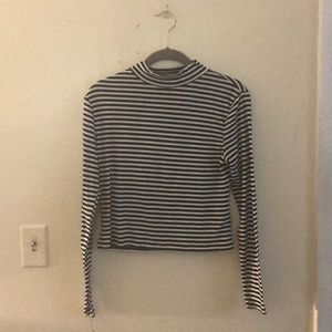 Black & White Striped Mock Neck Top